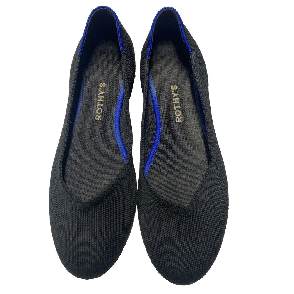 Rothy’s Womens Size 10.5 Black Knit Ballet Flats Slip On Washable Stretch